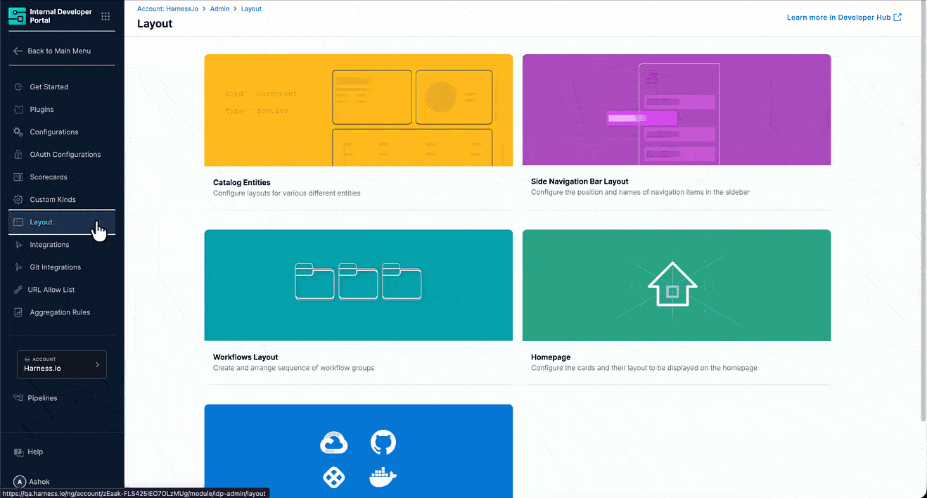 Catalog Entities layout page with Hierarchy section