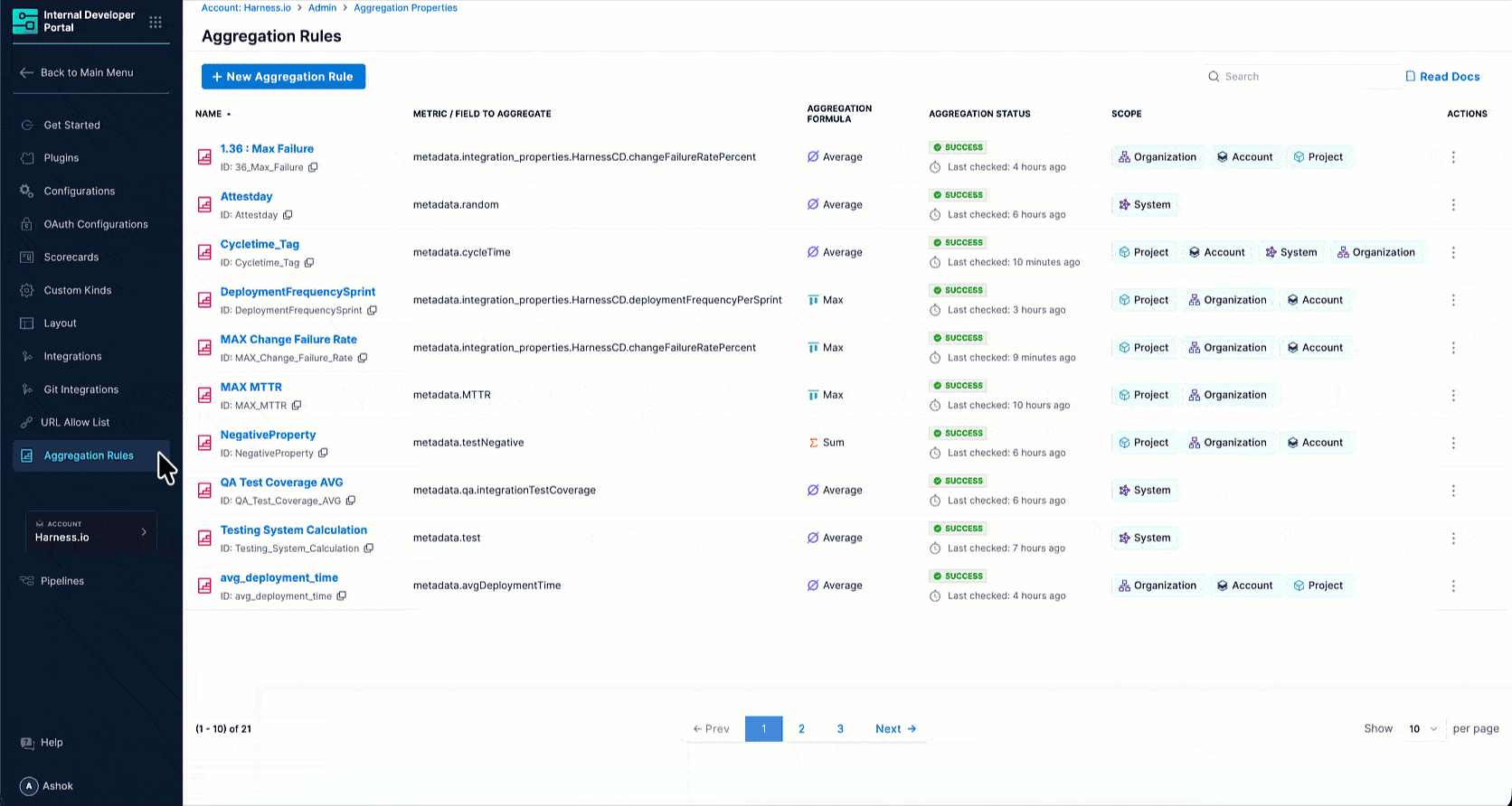 Create aggregation rule form with SCORECARD type selected
