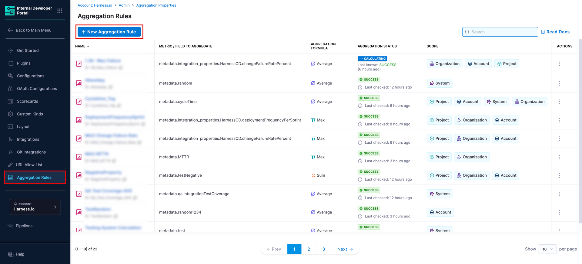 Aggregation Rules list