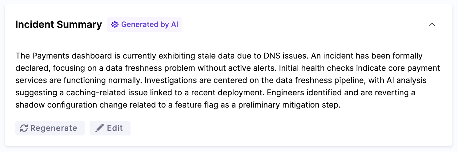 AI Summary section on incident detail page