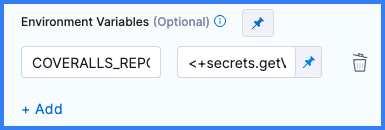 Adding the Coveralls Repo Token environment variable to a step in Harness.