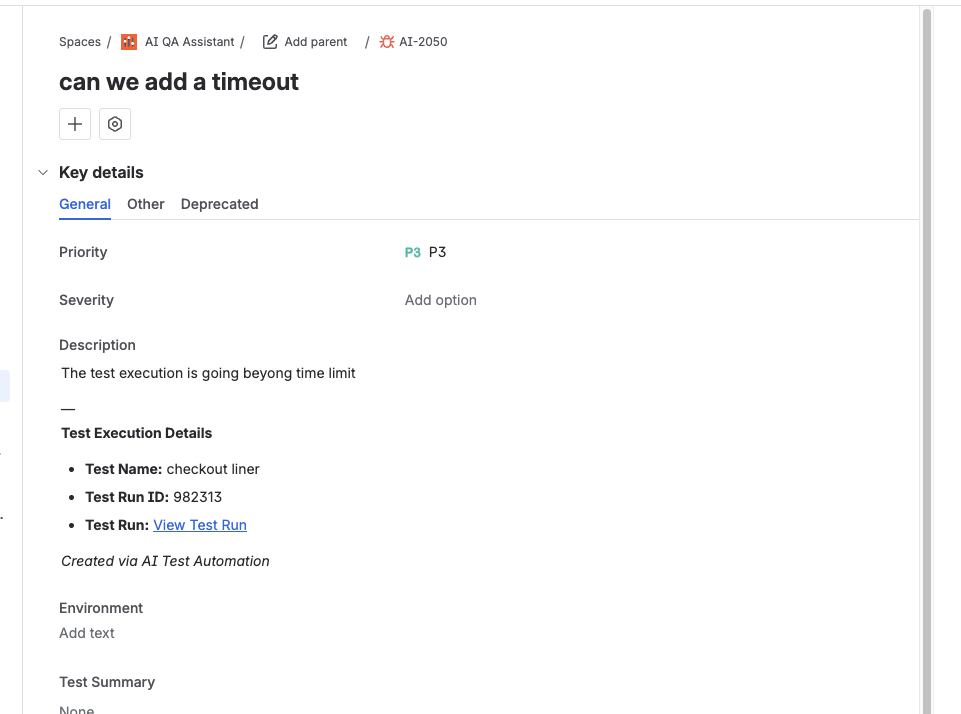 Jira Ticket with Test Execution Details
