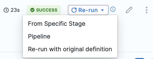 Comparison diagram showing rerun behavior for last failed stage versus specific stage