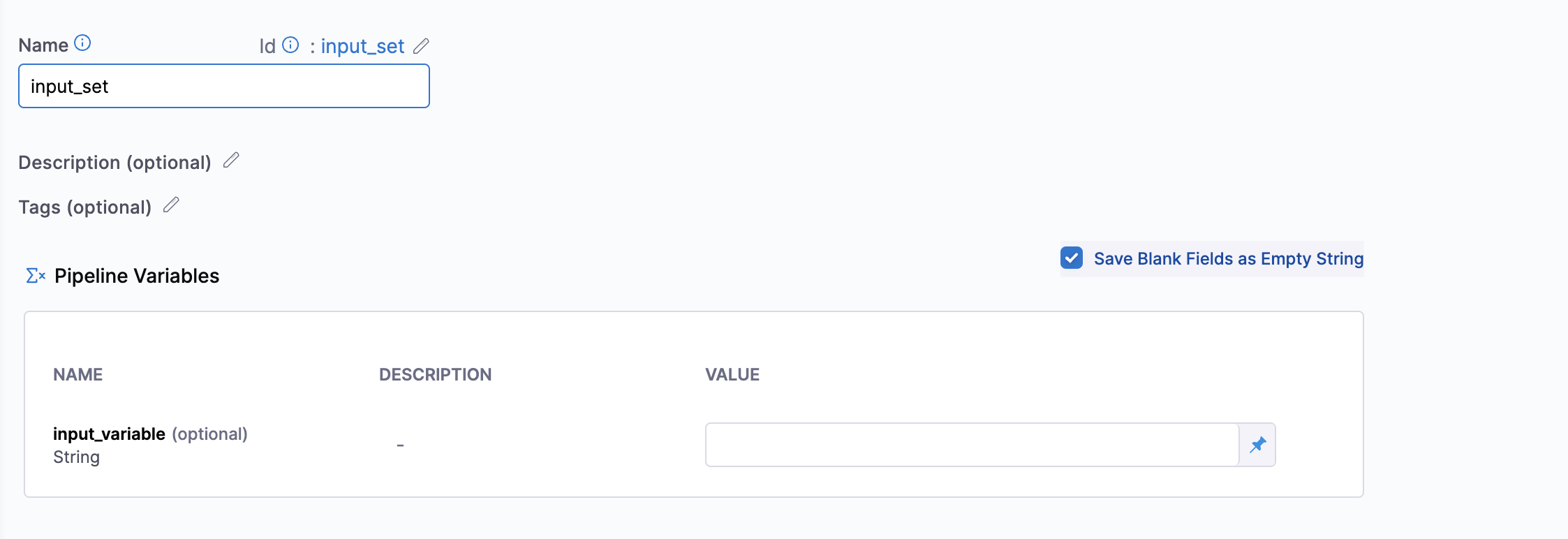 Click to view full size image Save Blank Fields as Empty String checkbox shown while creating an input set