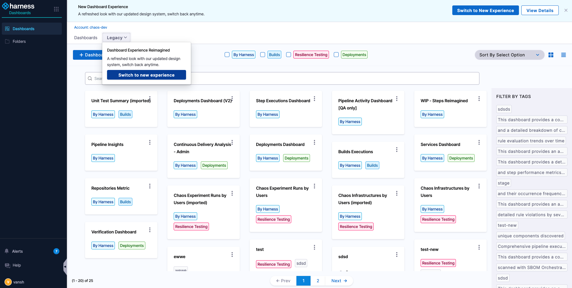 Click to view full size The Switch to new experience option in the dropdown