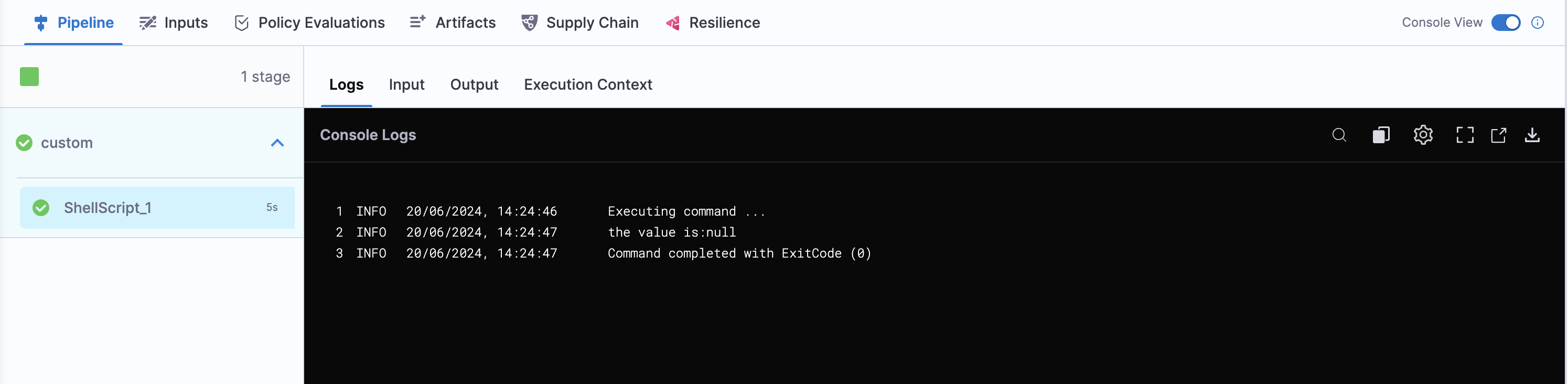 Click to view full size image Execution output treating input_variable as null when run with an input set